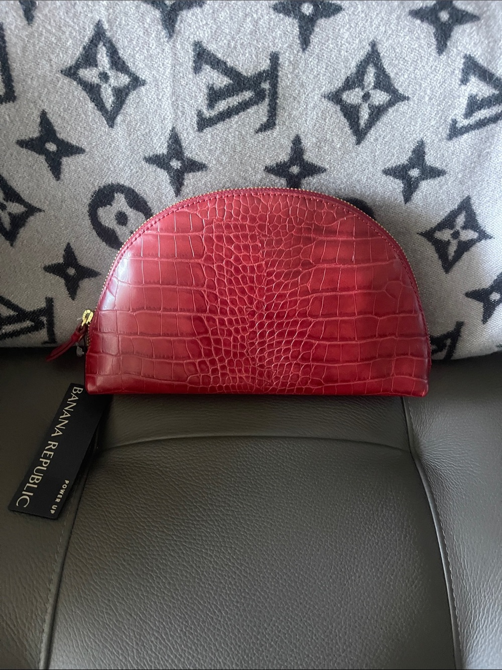 Banana Republic "power up "Red Croc-Embossed Semi-Circle Pouch